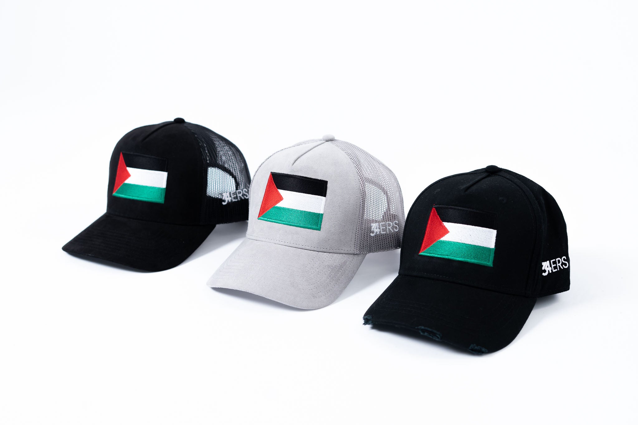 We Stand with Palestine – Lichtgrijze suède/mesh Cap