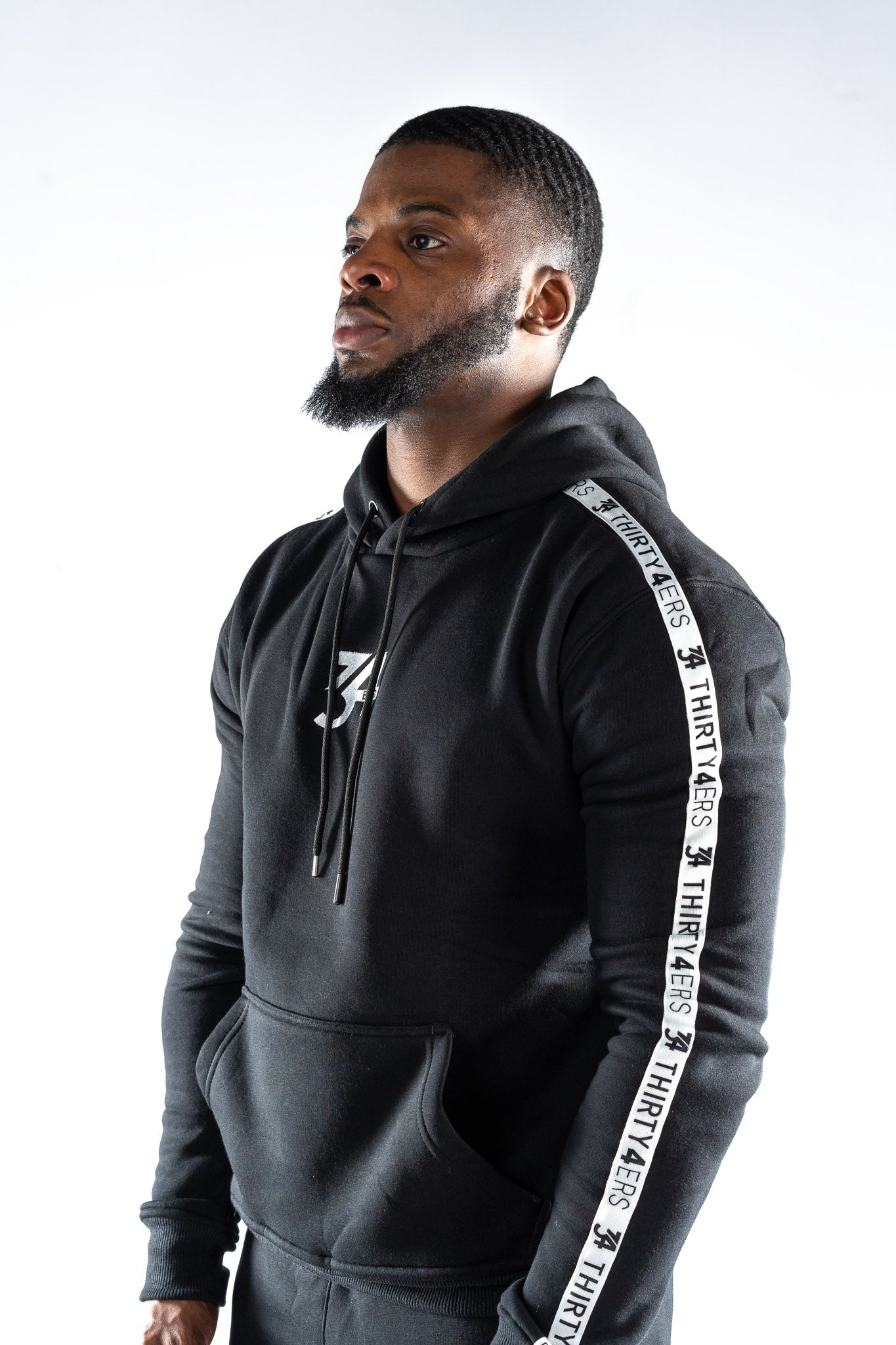 34ERS® White Taped Hoodie - BLACK