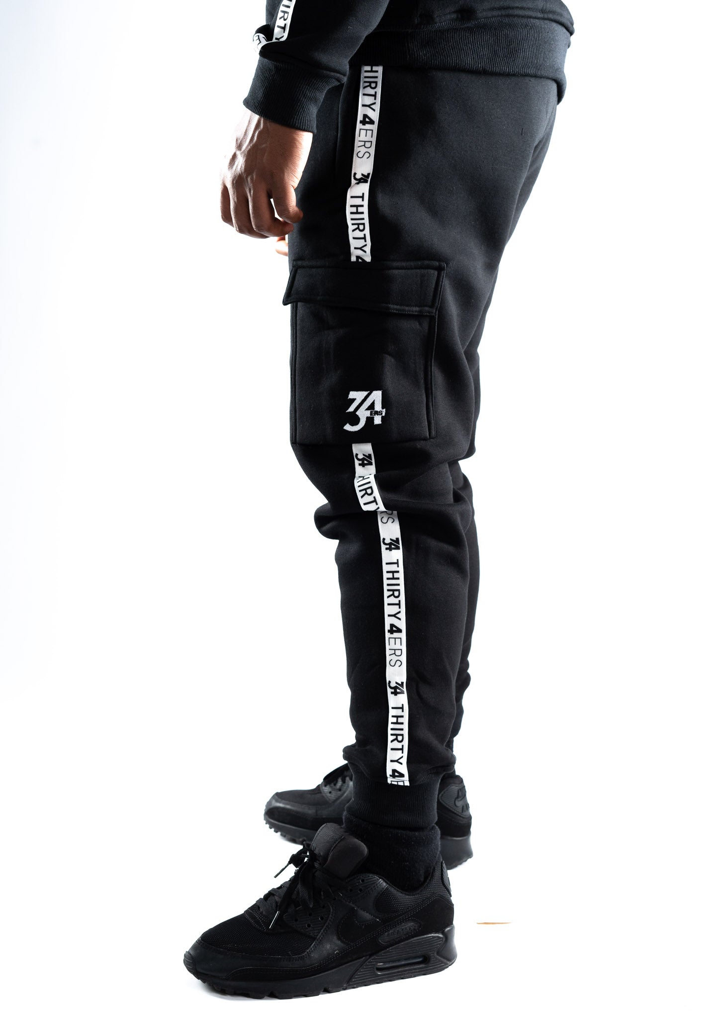 34ERS® White Taped Joggers - BLACK